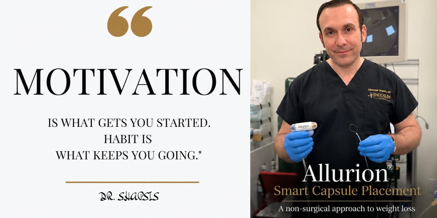 Dr. Alexander Shapsis discussing Allurion® Smart Capsule placement at EndoSlim Clinic NY and the importance of motivation and healthy habits during weight loss.